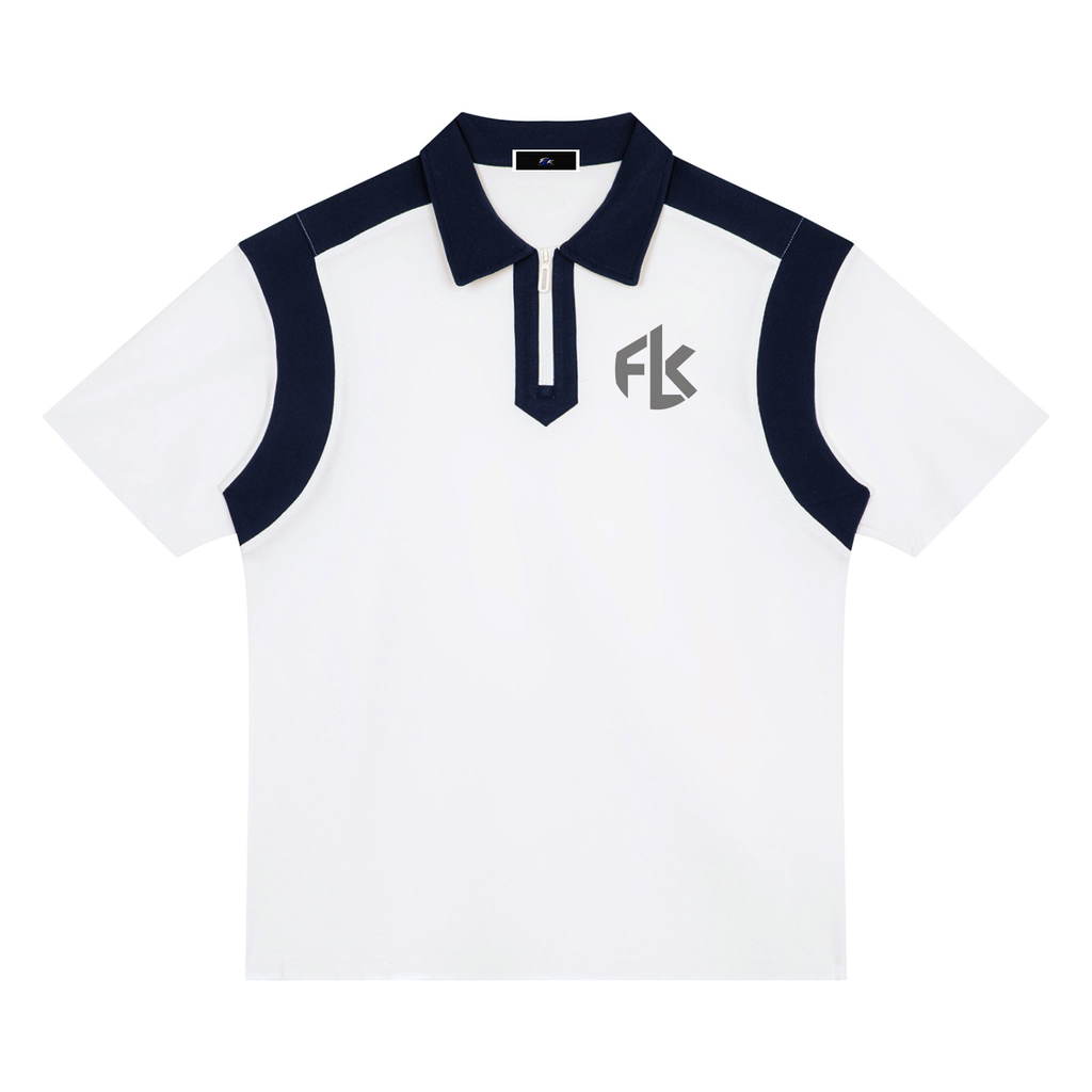 Unisex Color Block Quarter Zip Polo Shirt