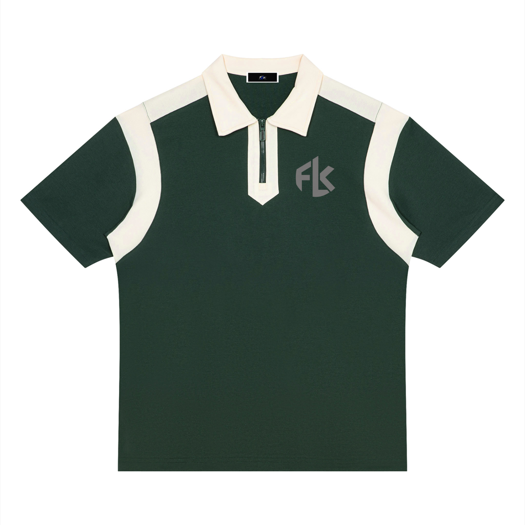 Unisex Color Block Quarter Zip Polo Shirt